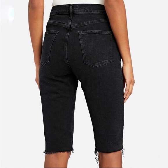 AGOLDE Carrie Knee Length Slim Shorts High Rise A119-1084 Black Size 27 - Picture 2 of 12